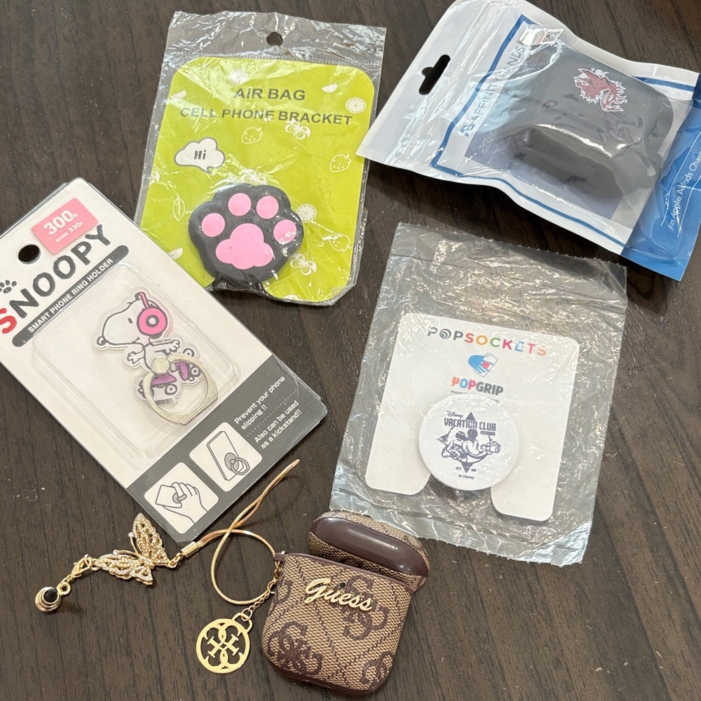 Guess Brown & Gold Monogram AirPods Case Keychain Pouch